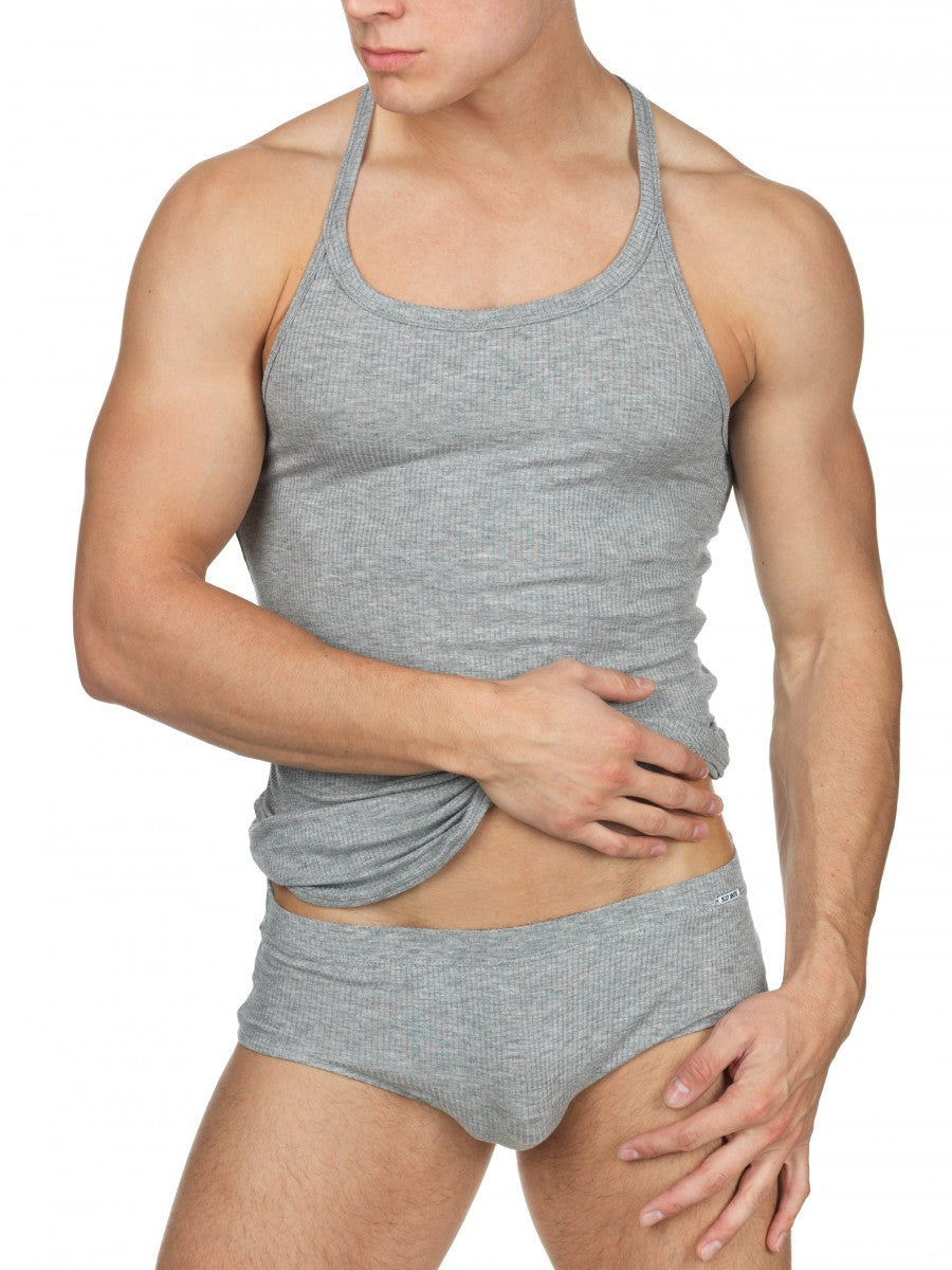 Men's grey soft rayon ribbed sports tank top