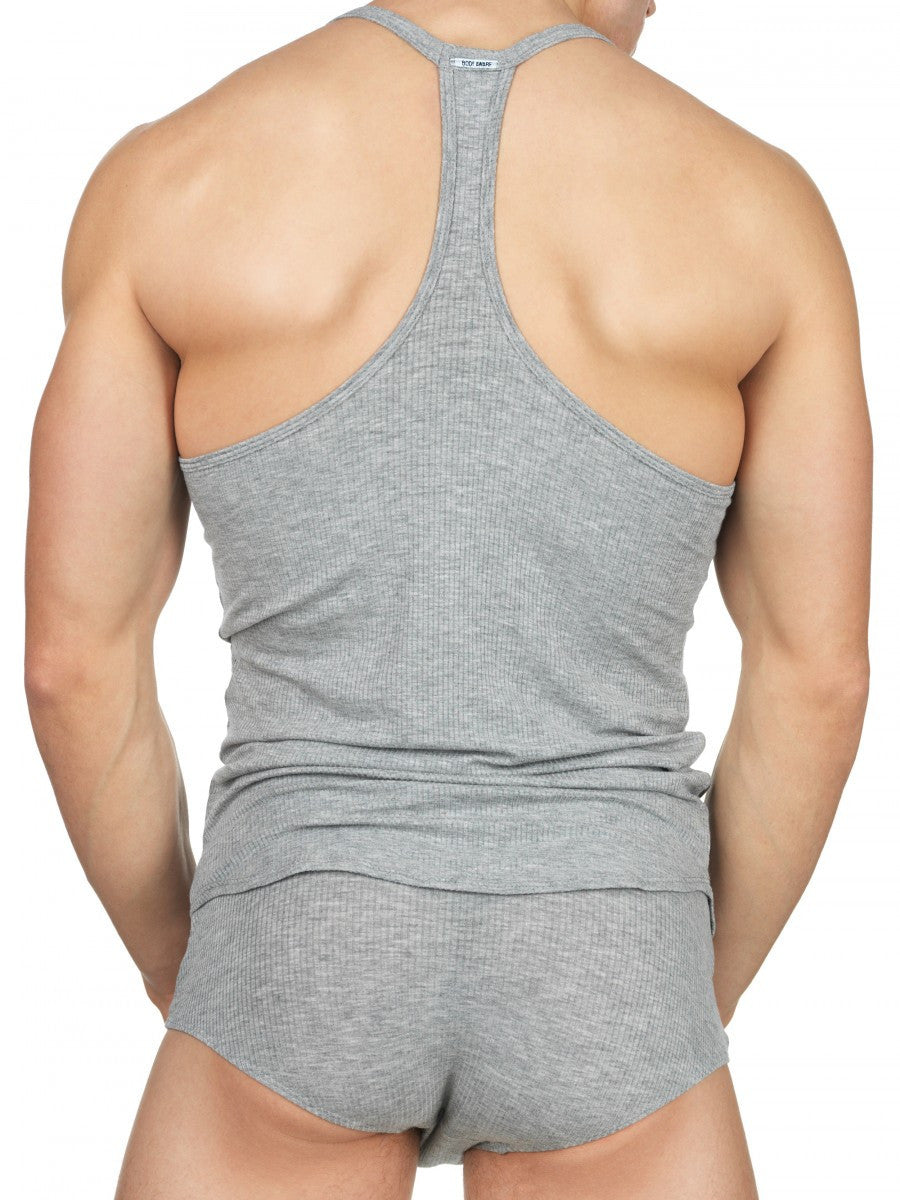 Men's grey soft rayon ribbed sports tank top