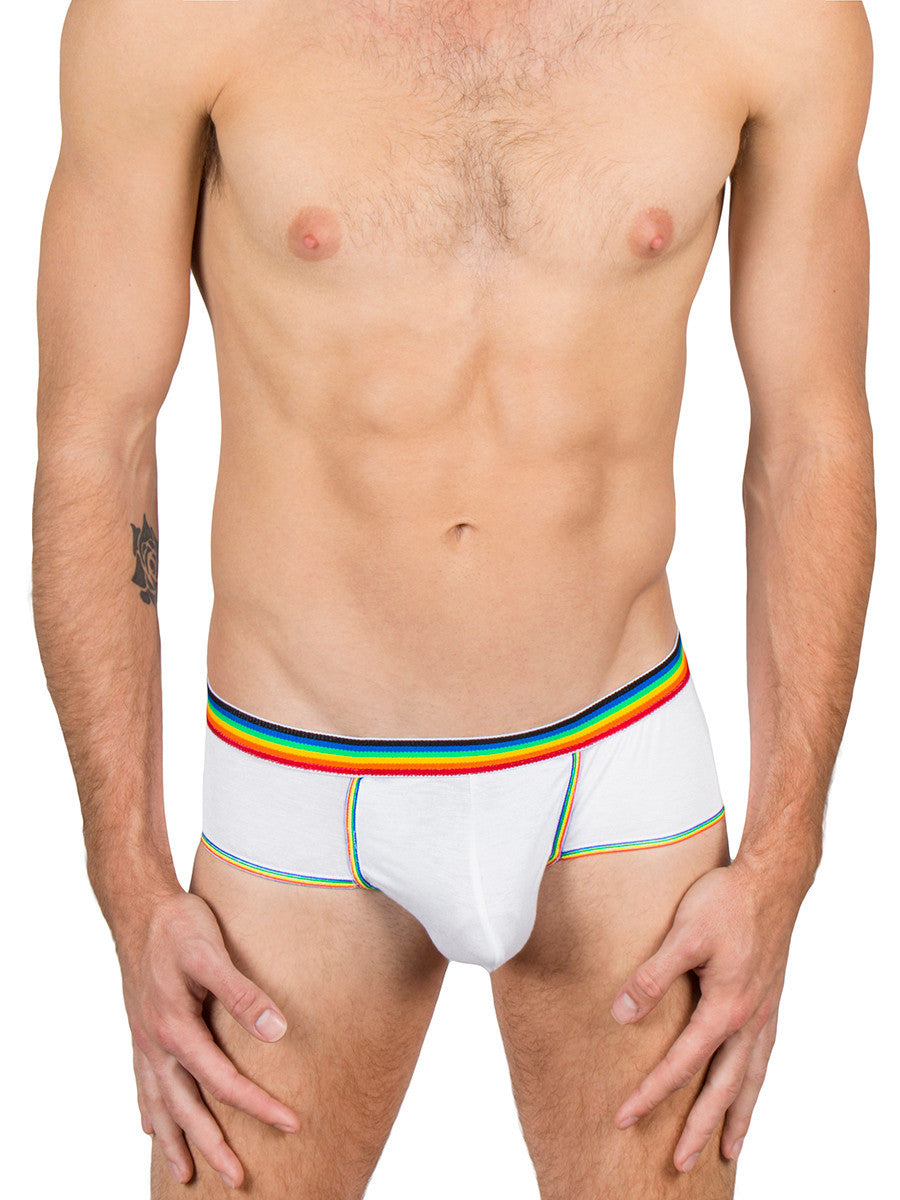 Men's rainbow pride white soft rayon briefs