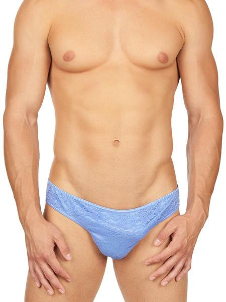 Men's blue satin and lace see through sissy brief panties