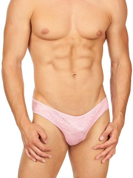 Men's pink satin and lace see through sissy brief panties