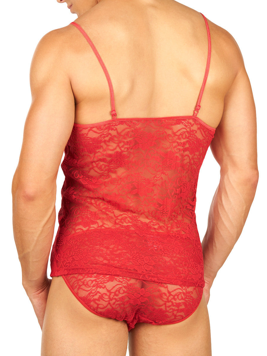 Men's red satin and lace spaghetti strap sleep top cami