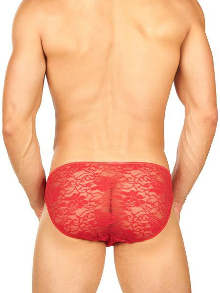 Men's red satin and lace see through sissy brief panties
