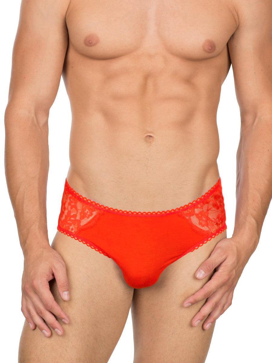 Men's red high waist lace and soft rayon sissy brief panties