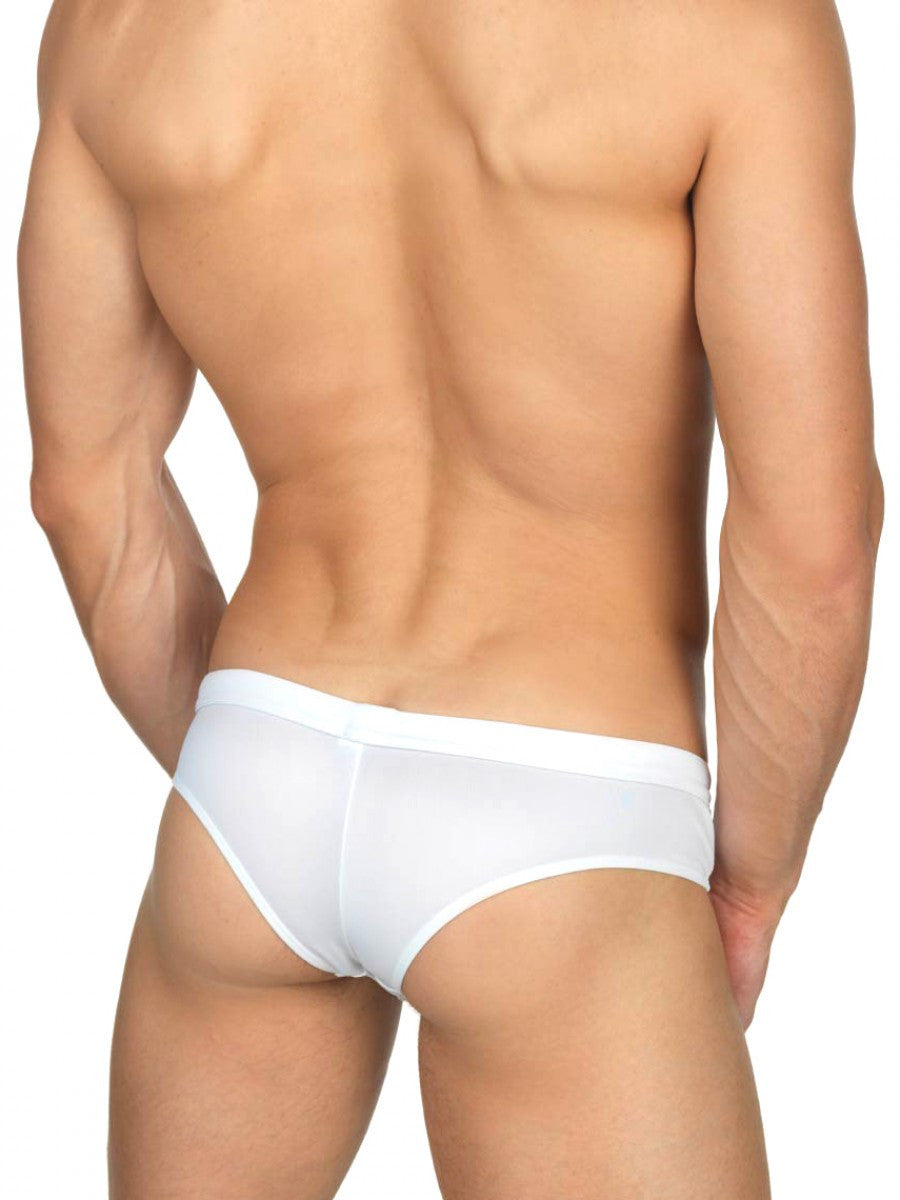 Men's white see through drawstring swim brief