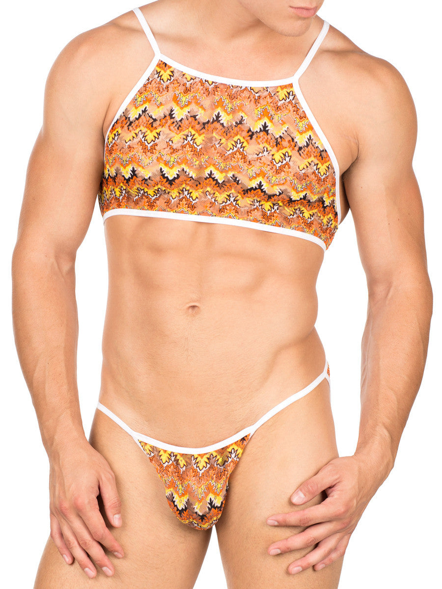 Men's orange lace bra