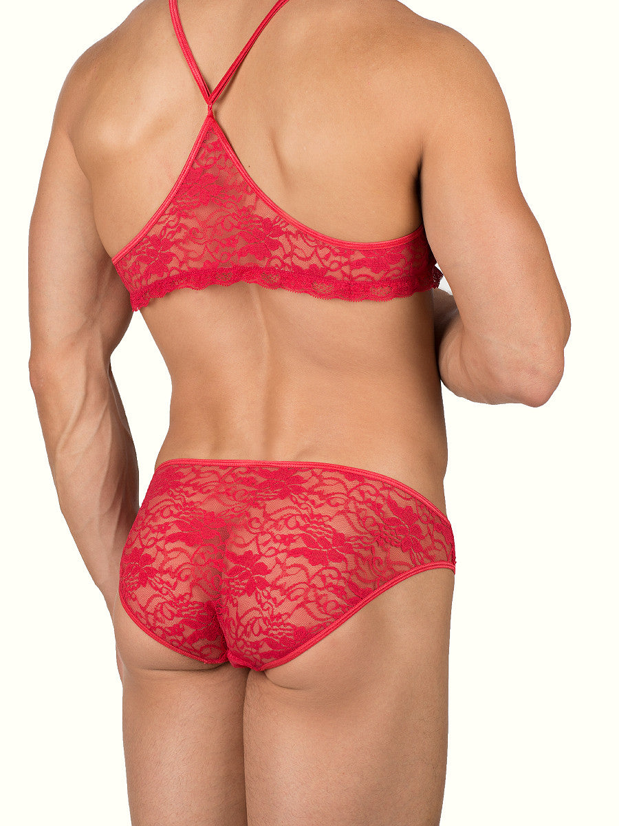 Men's Red Satin and Lace Bra