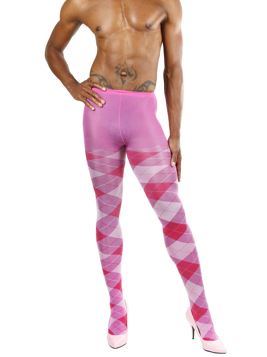 Men's pink argyle tights 