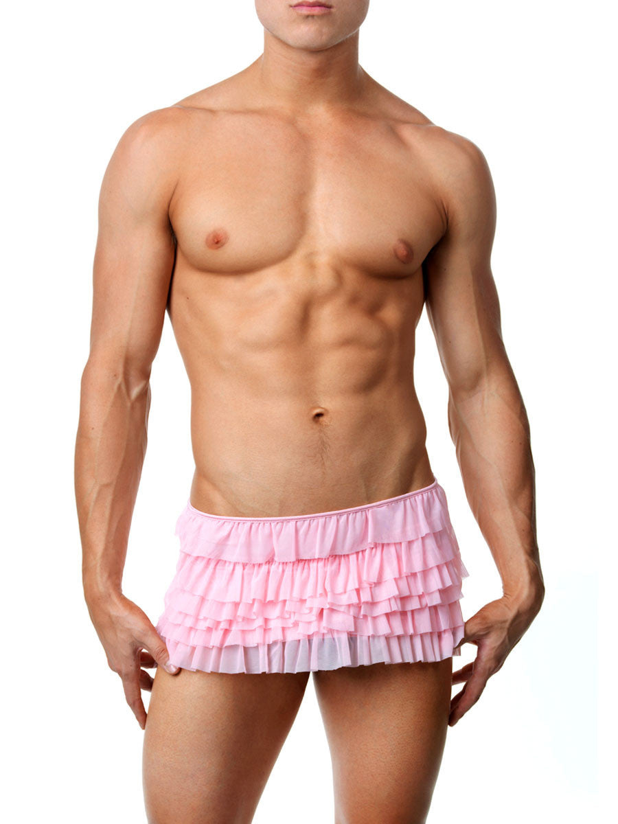 Men's pink ruffled see through sissy skirt