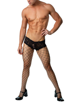 Men's black fishnet tights with lace panties