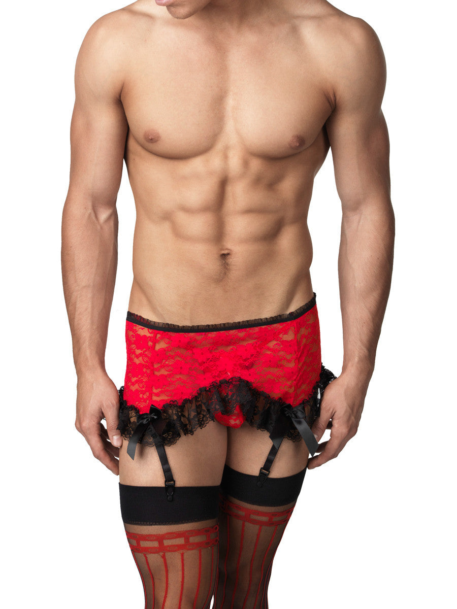 Ruffle Bum Lace Garter Skirt Red