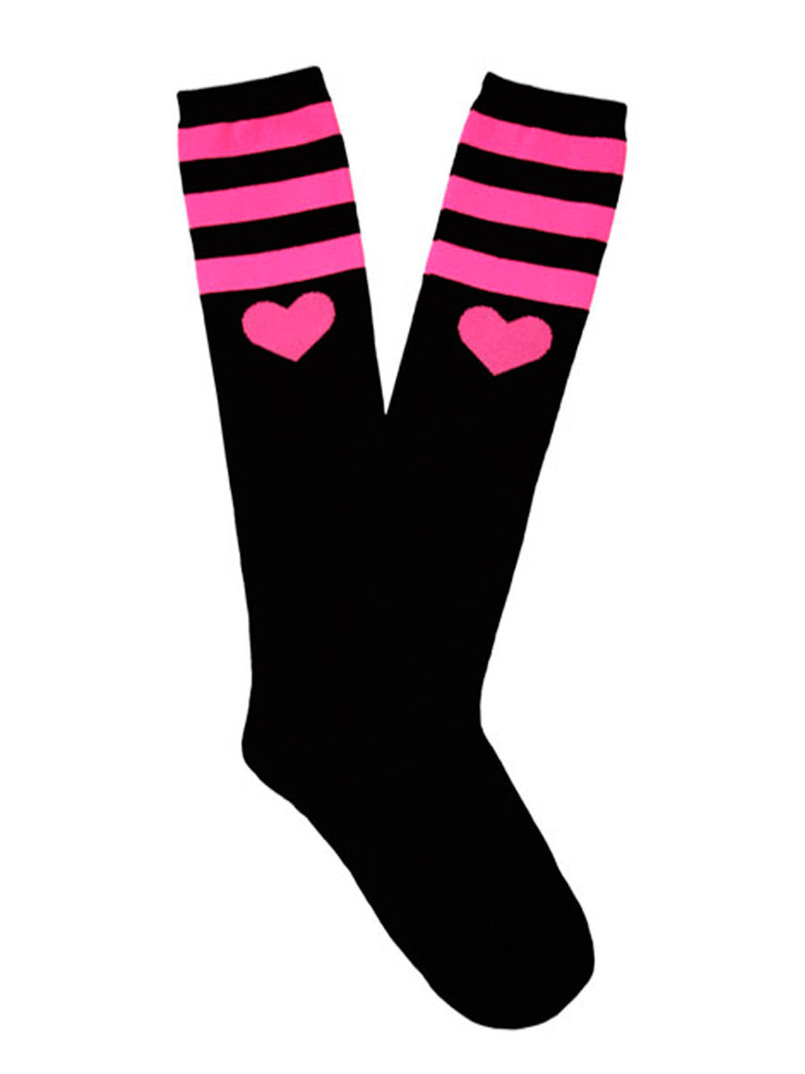 Men's black knee high heart socks