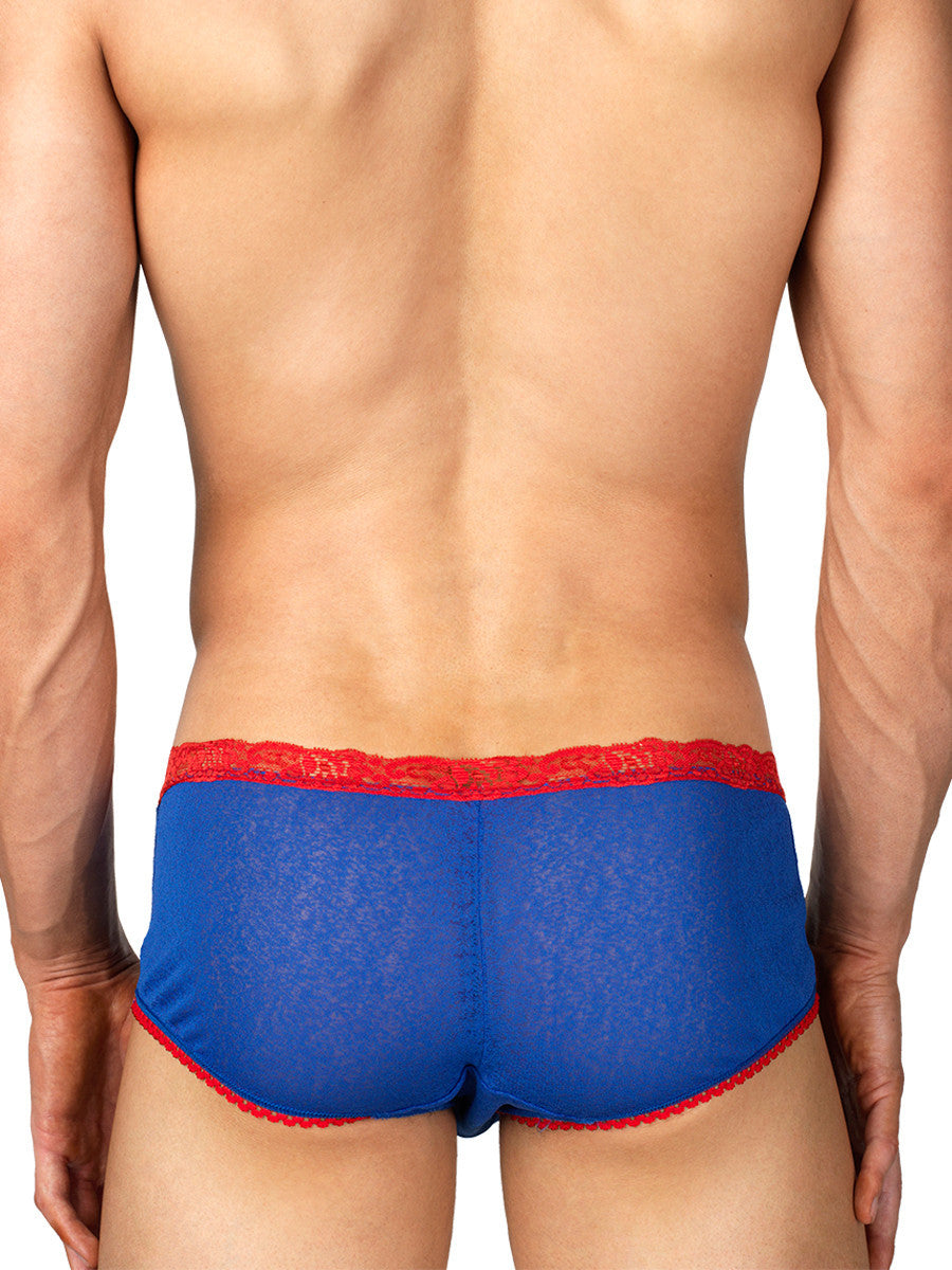 Men's blue and red lace brief panties