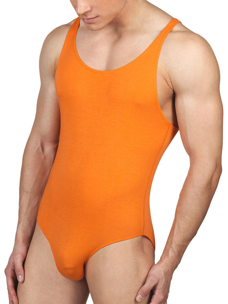Men's orange rayon bodysuit