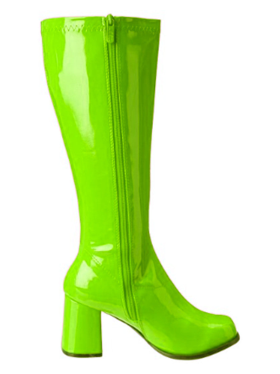 Men's neon green crossdressing heeled gogo boots