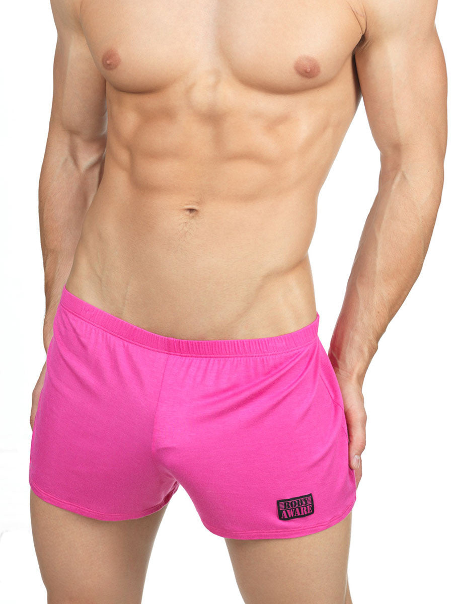 Men's pink soft rayon short booty shorts