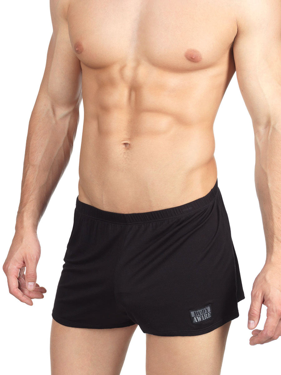 Men's black soft rayon short booty shorts