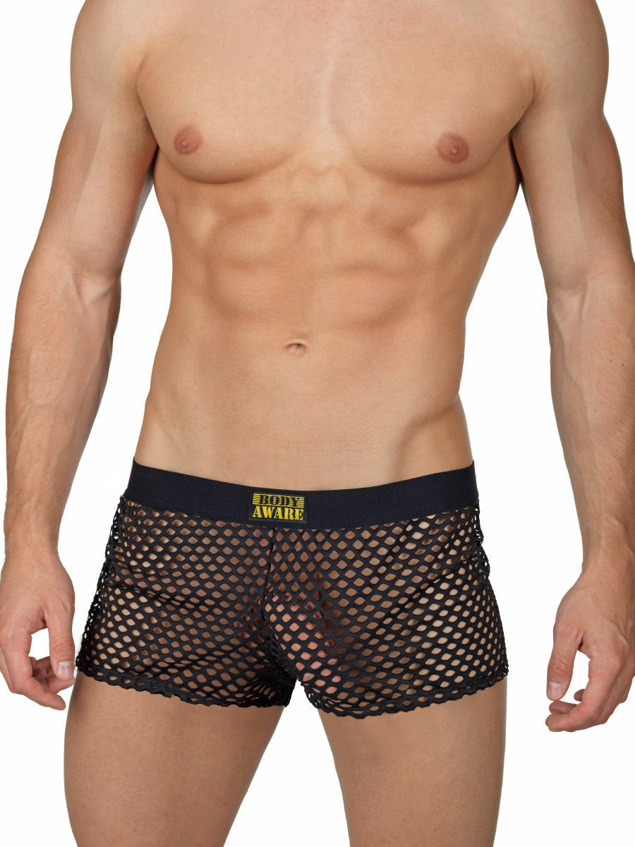 Men's black see through fishnet erotic boxers