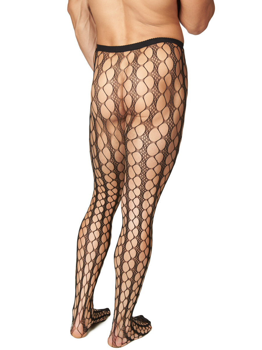 Men's black erotic fishnet patterned pantyhose tights