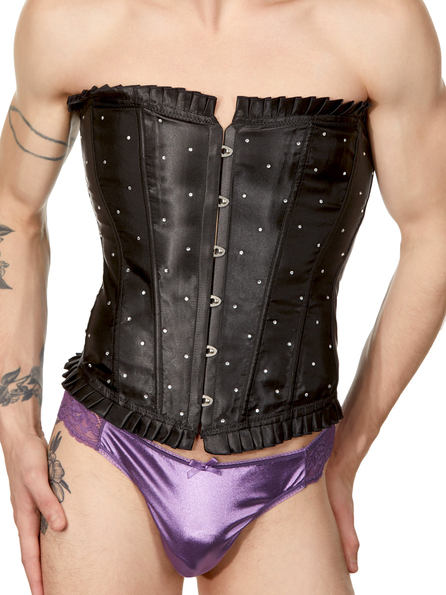 Men's black satin corset