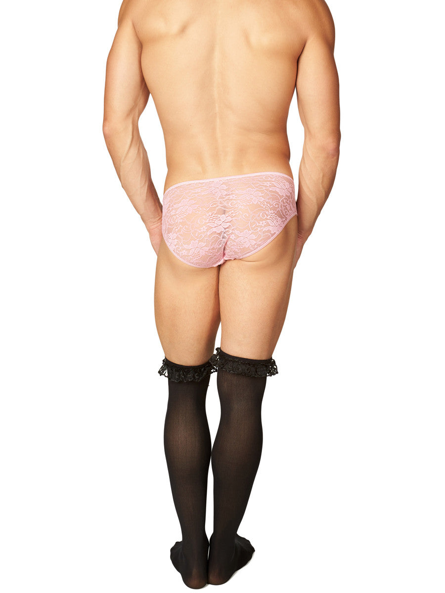 men's black knee high ruffle lace top stockings