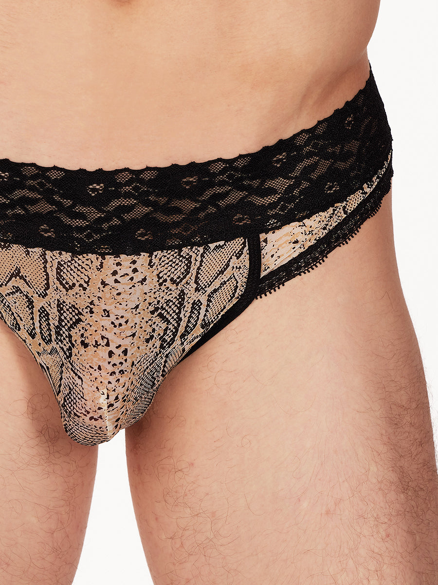 men's snake print & lace cheeky panties - XDress