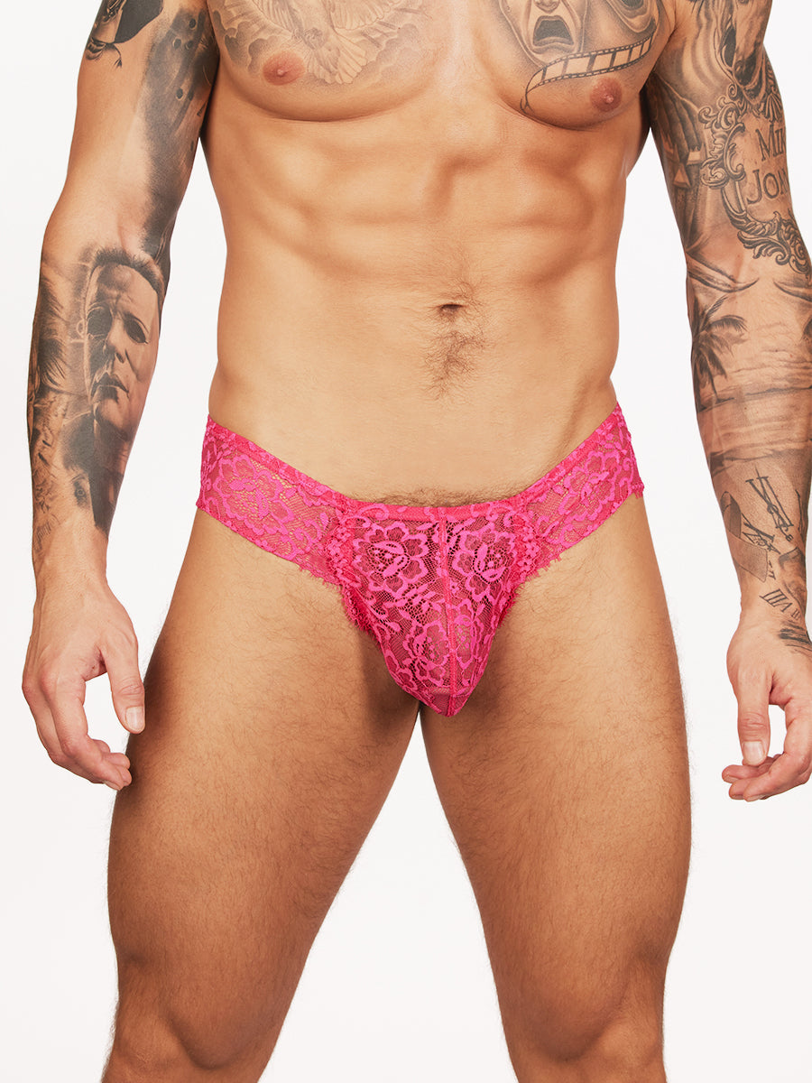 men's pink lace split briefs - Body Aware