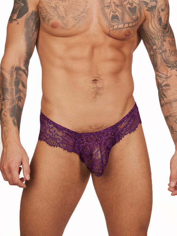 men's purple lace split lace briefs - Body Aware