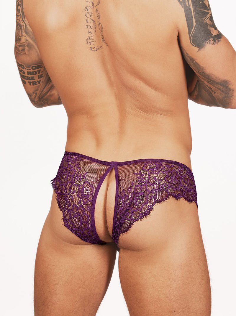men's purple lace split lace briefs - Body Aware