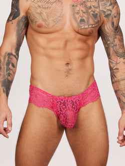 men's pink lace brazil briefs - Body Aware