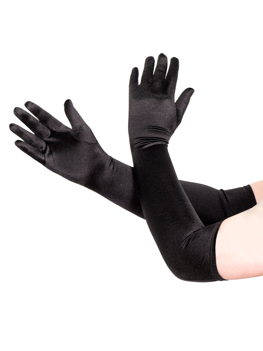 Men's black satin opera gloves