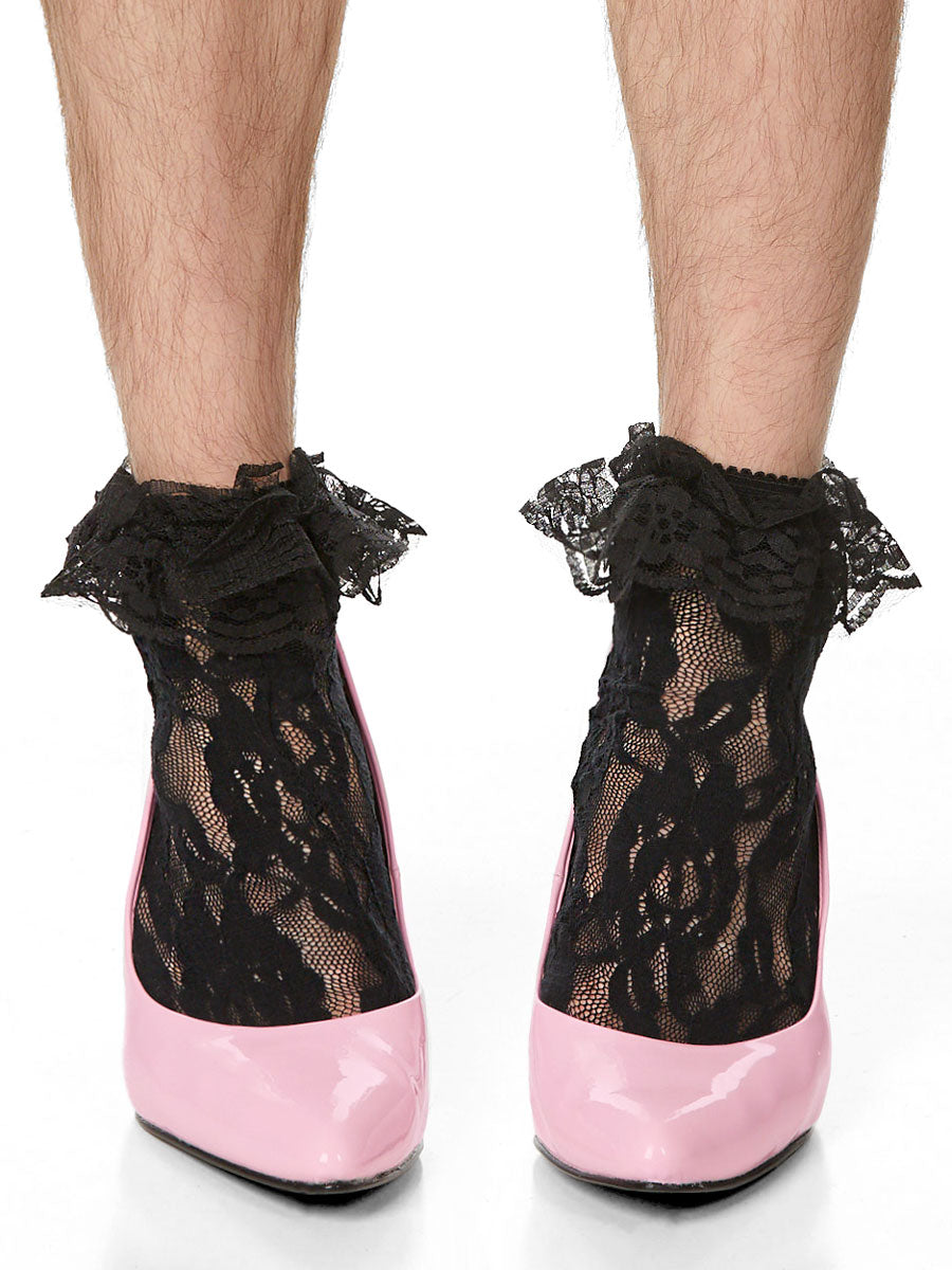 Men's black lace frilly sock