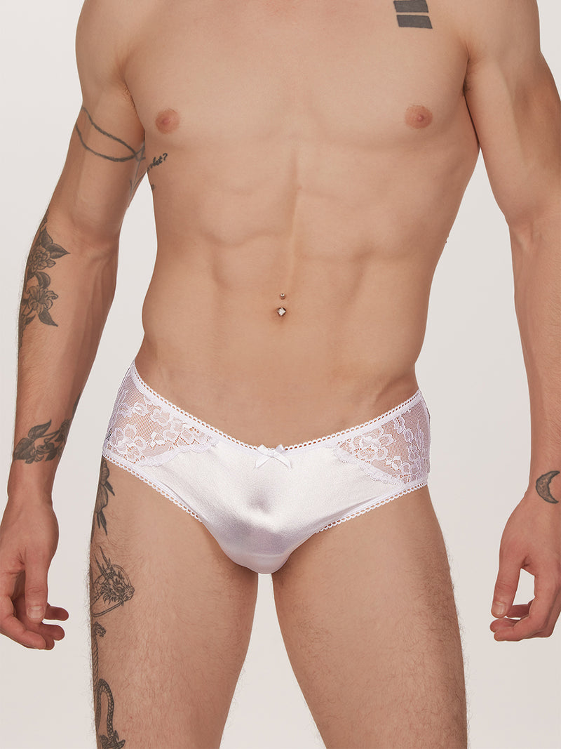 men's white satin and lace panties - XDress