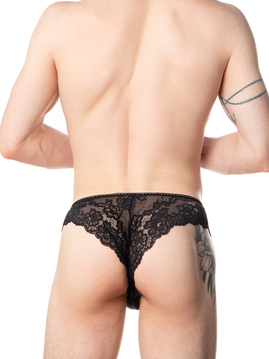 men's black satin & lace cheeky panties - XDress