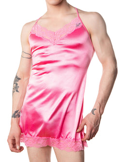 men's pink satin and lace nightie - XDress