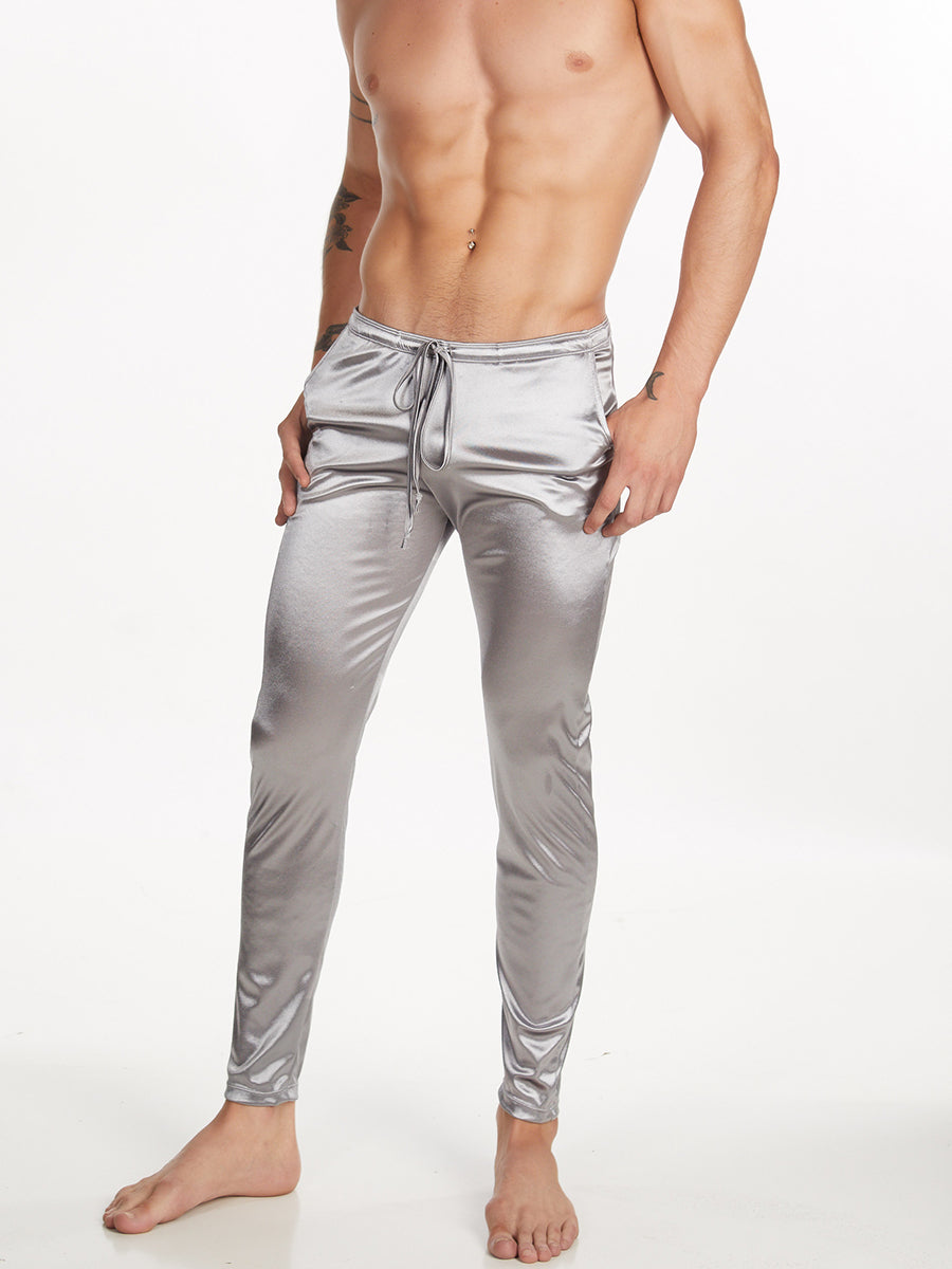 Men's silver satin jogging pants