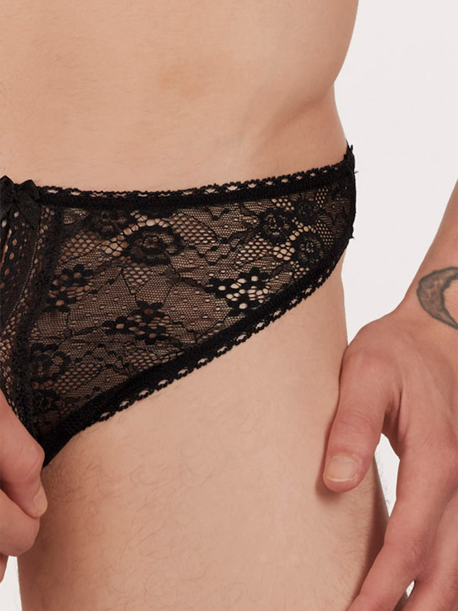 men's black lace crotchless panties - XDress