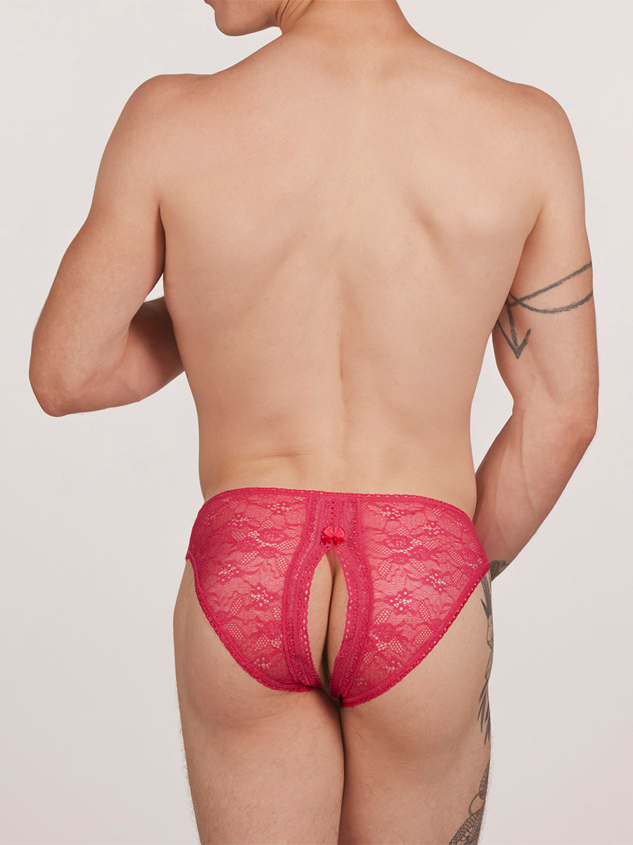 men's pink lace crotchless panties - XDress 