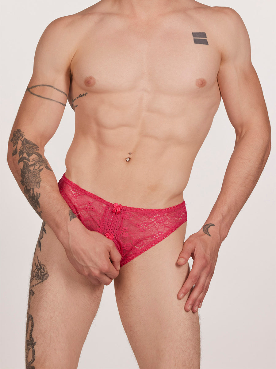 men's pink lace crotchless panties - XDress 