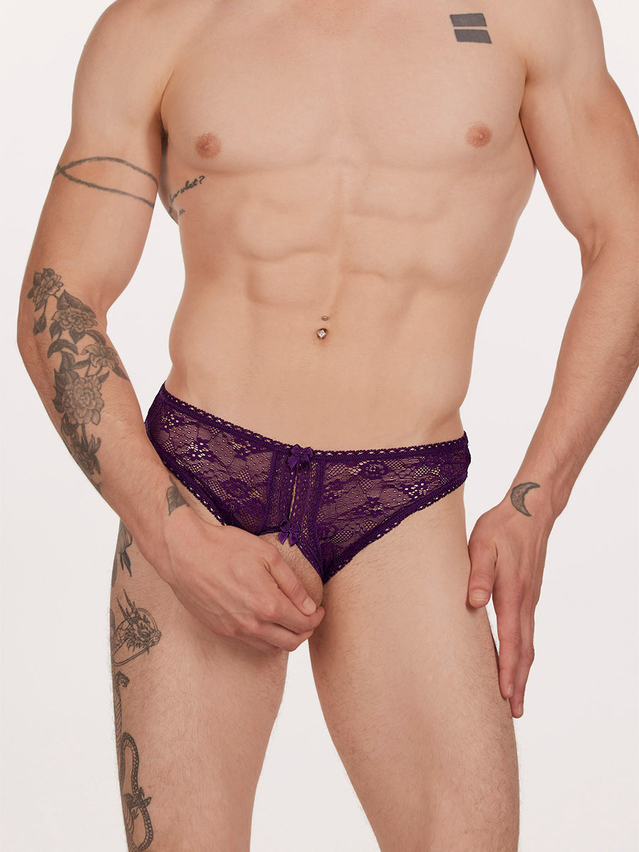 men's purple lace crotchless panties - XDress