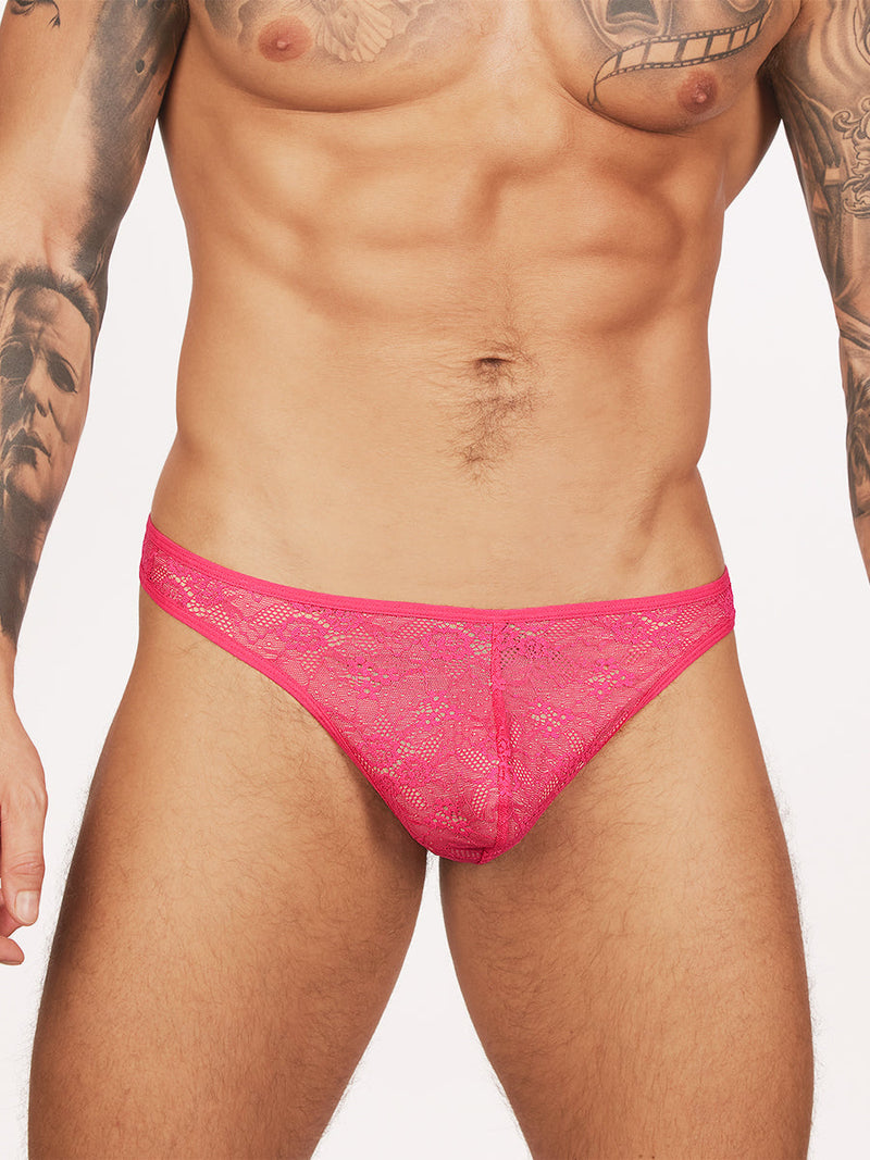 men's pink lace thong - Body Aware