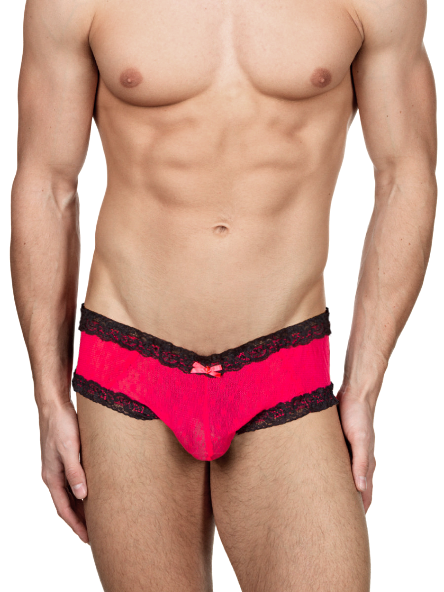 Men's red and black lace see through sissy brief panties