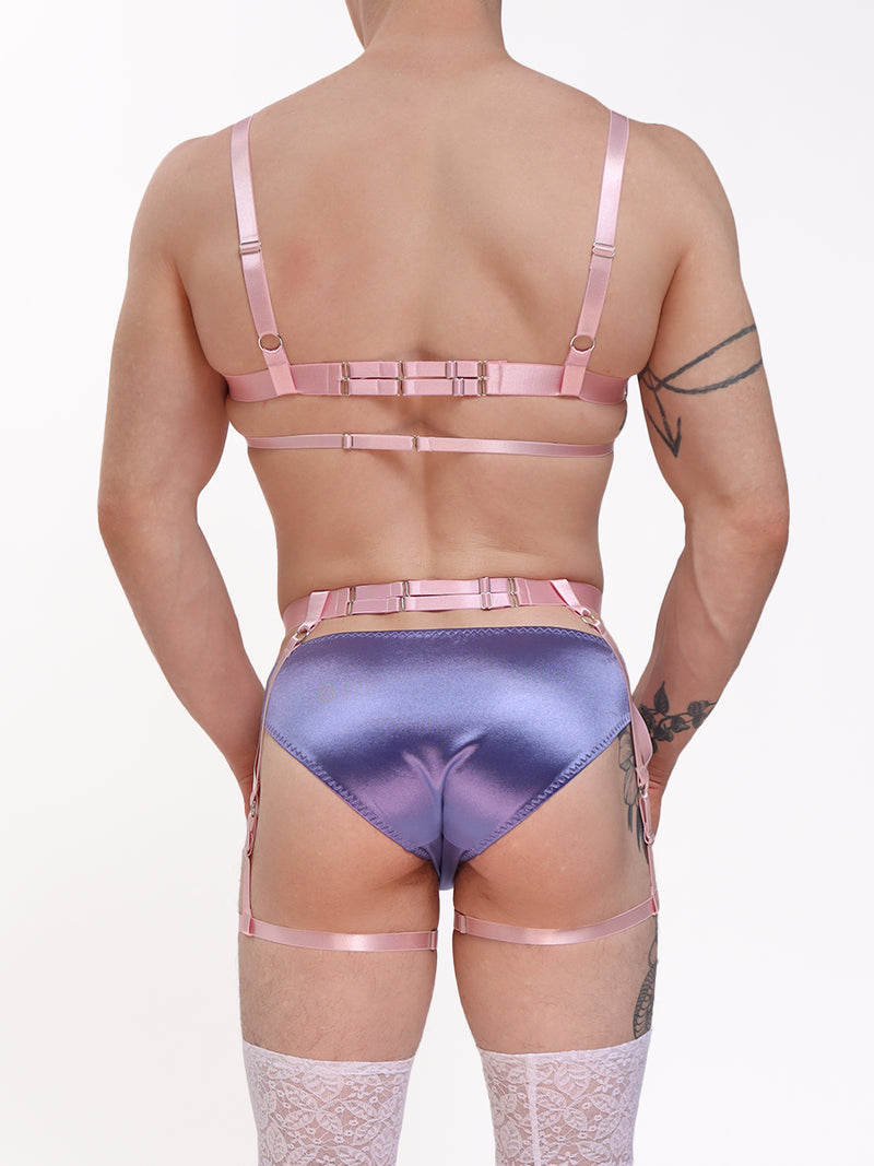 men's pink strappy garter and bra set - XDress