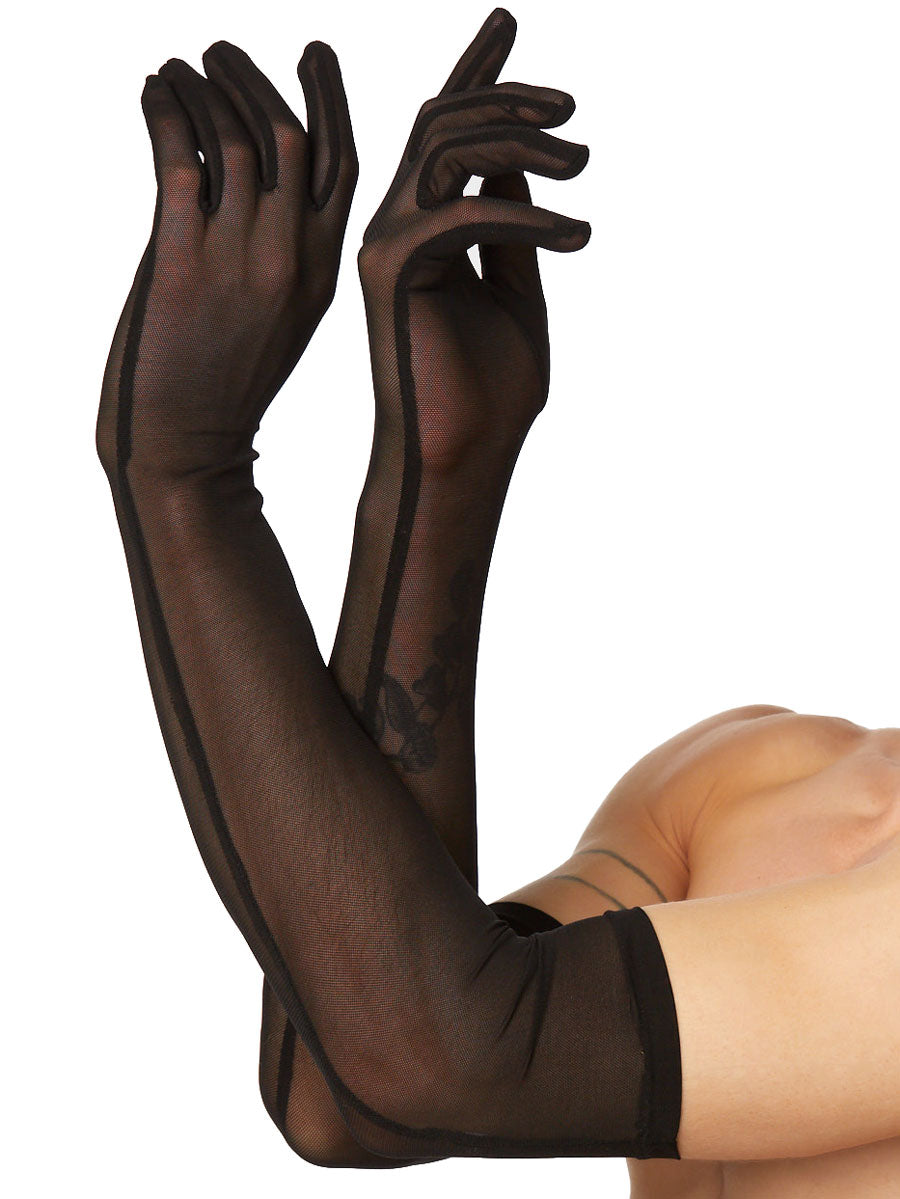 men's black mesh opera gloves