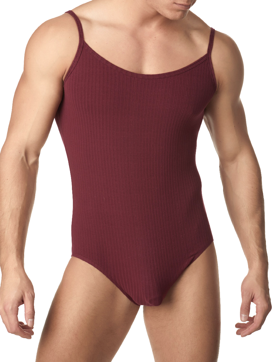men's ribbed burgundy cami bodysuit