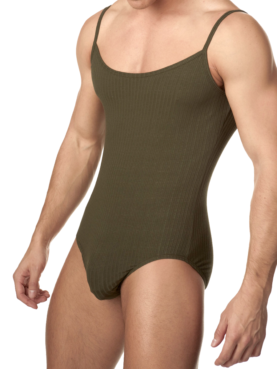 men's ribbed green cami bodysuit