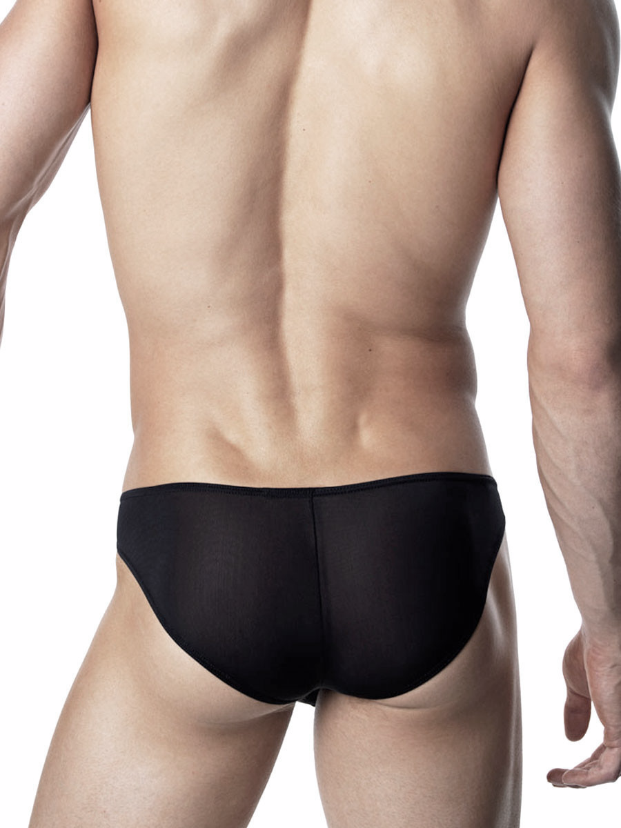 Men's black sheer see through bikini cut brief panties 