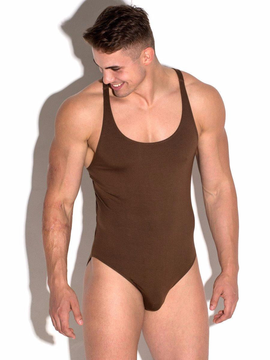 Men's brown rayon bodysuit
