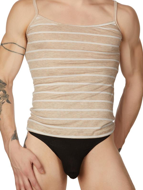 men's beige striped camisole