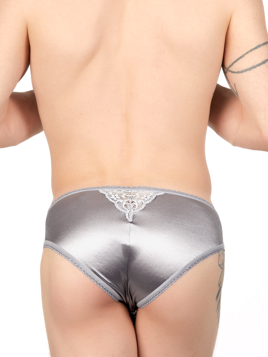 Men's silver satin and lace panty